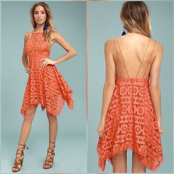 Free People Dresses & Skirts - Free People Orange Lace Just Like Honey Dress